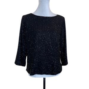 Studio 100% silk pullover fully beaded 3/4 sleeve luxury vintage top size 12